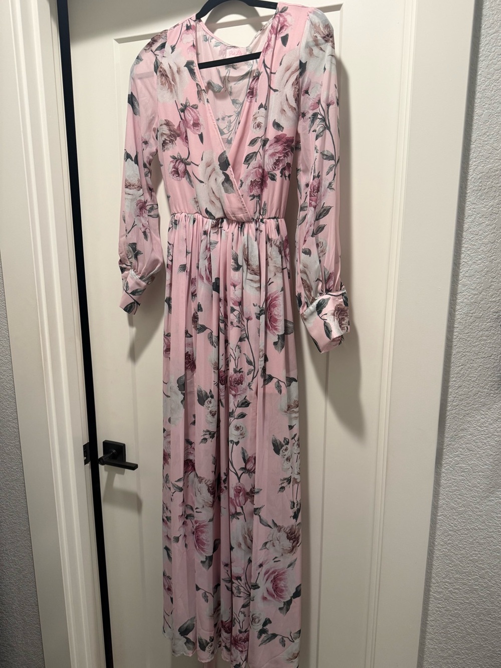 Pink Lily Pink Floral Long Sleeve Maxi Dress